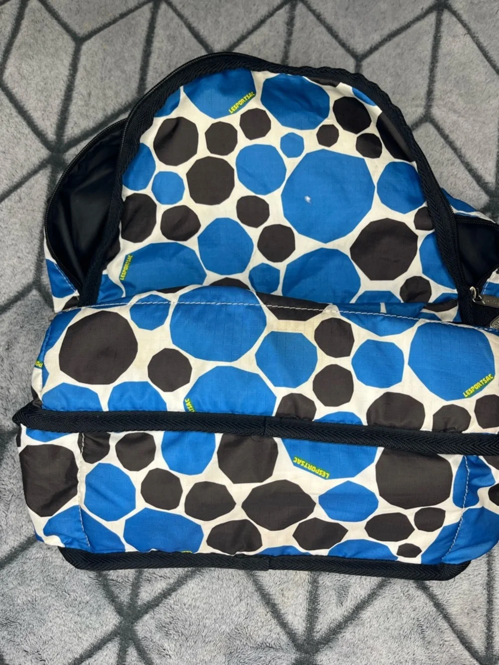 VTG Lesportsac Retired Blue Black Geometric Print Lightweight Travel Backpack
